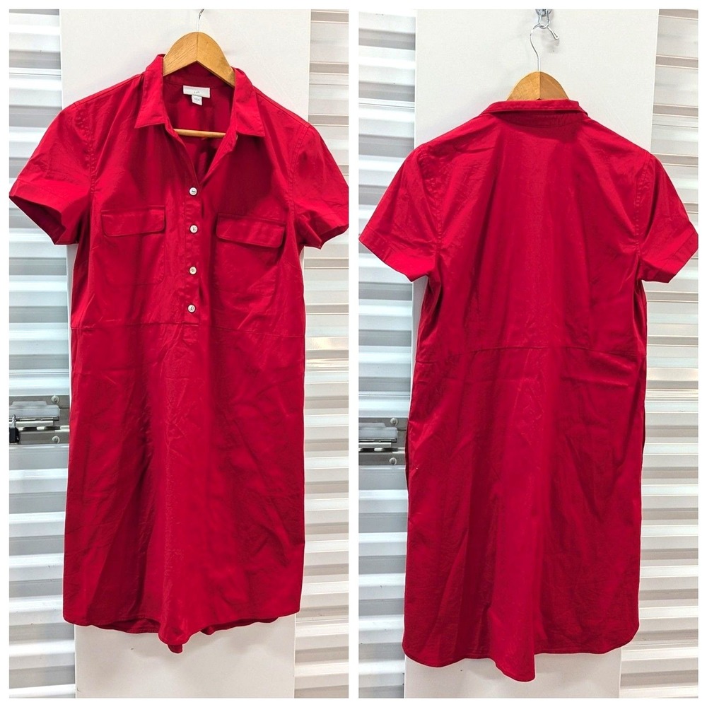 Coastal J. Jill Quiet Luxury Utility Dress Small Red Safari Minimalist Pockets